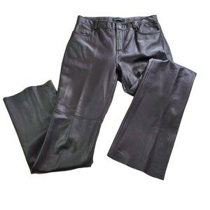 MODA International Womens Brown Genuine Leather Biker Pants Size 10 Tall Pockets